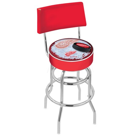 Holland Bar Stool Co 25" Chrome 2-Ring Detroit Red Wings Swivel Bar Stool, Back L7C425DetRed-D2